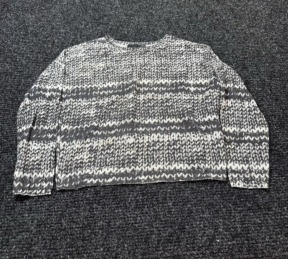 Zara Women’s Knit Striped Crew Neck Long Sleeve Pullover Sweater Gray/White M